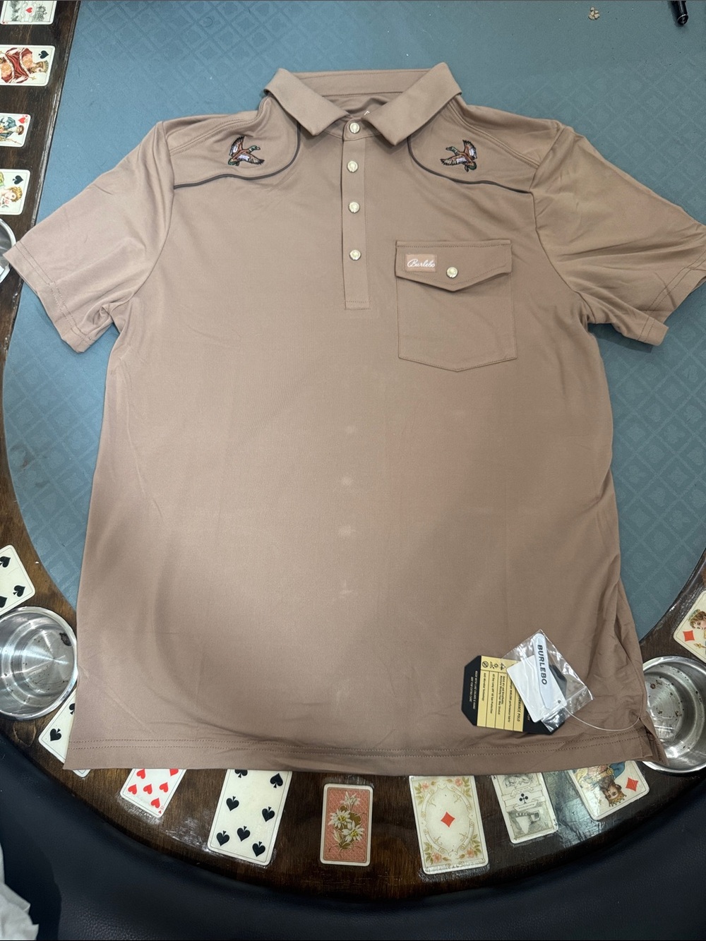 BURLEBO Men's Polo Shirt in Light Brown with Embroidered Ducks